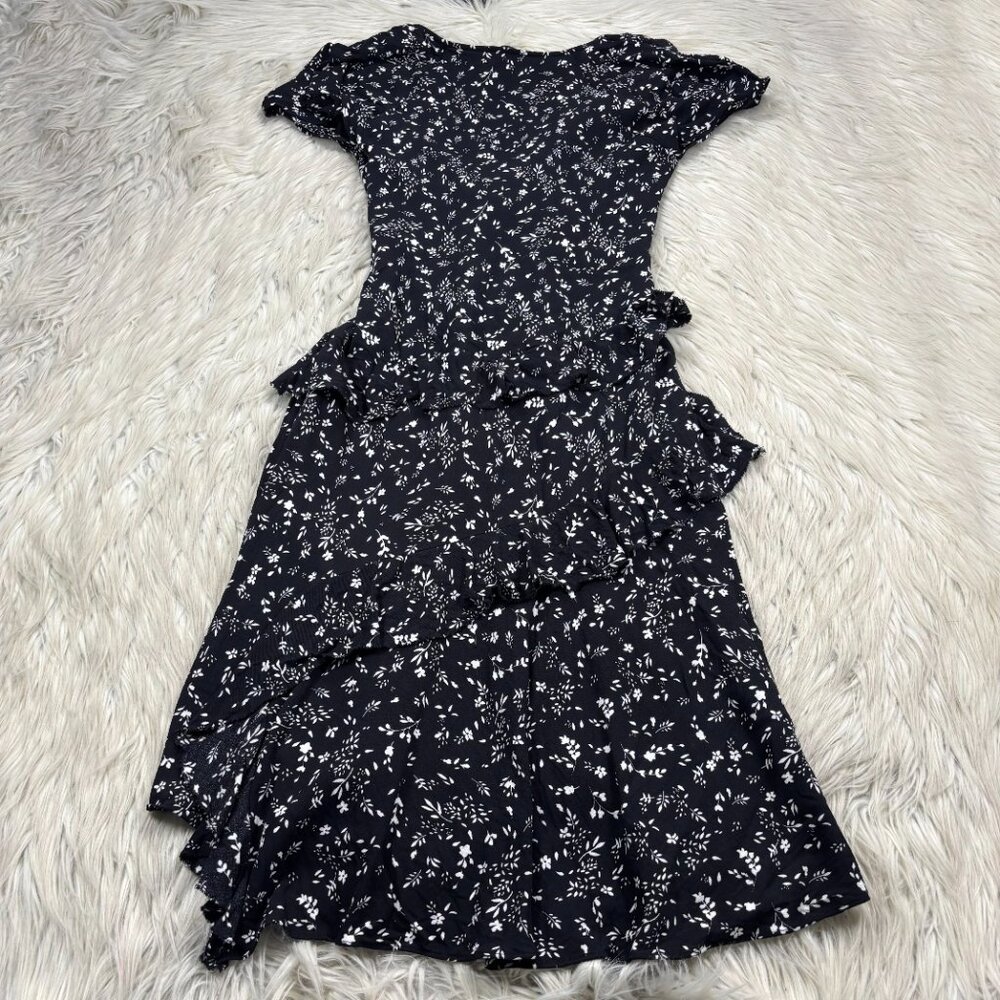Joie Orita Women's Black Floral Tiered Ruffle V-Neck Midi Dress - Picture 8 of 8